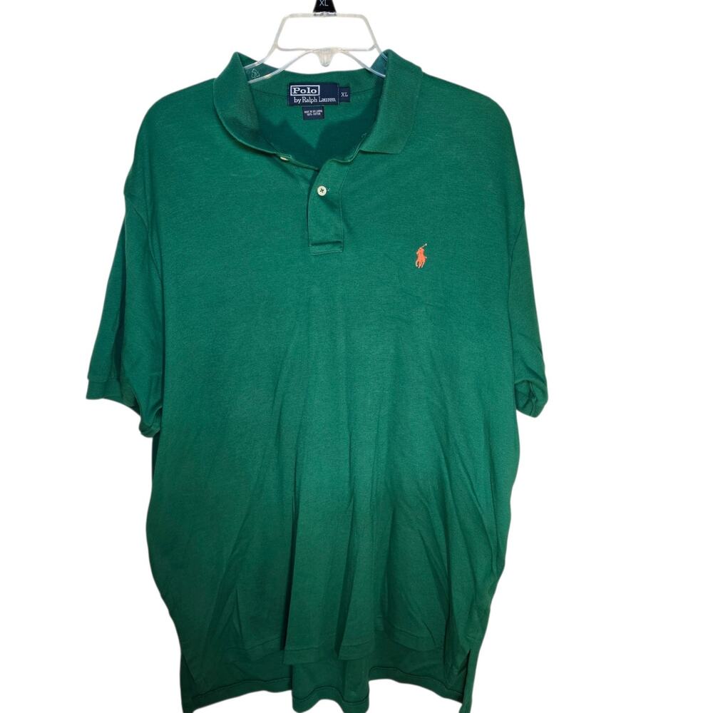 Polo by Ralph Lauren Mens Green Polo Shirt Orange Pony 100% Cotton XL Pristine